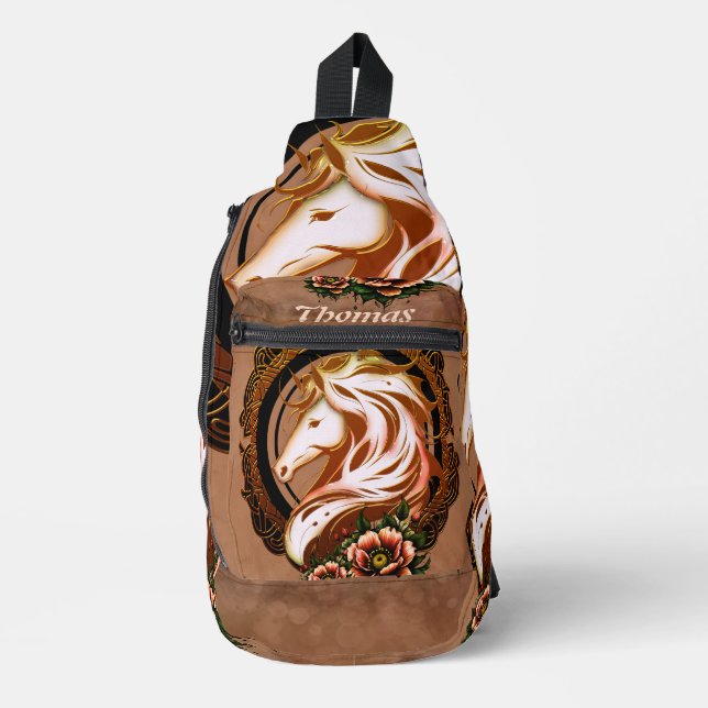 Sac À Bandoulière L'Élégante Tête De Cheval Adorée De Fleurs. (Recto)