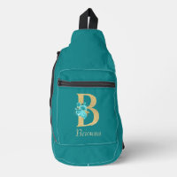 Lettre florale B Or & Aqua fantaisie