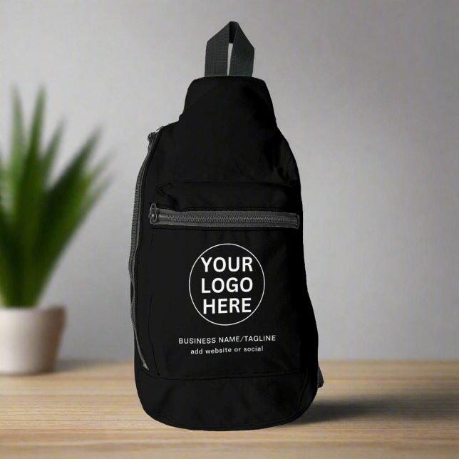 Sac À Bandoulière Logo et texte de votre entreprise ici l noir et bl (Créateur téléchargé)