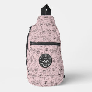 Sac À Bandoulière Logo sur Fleurs et Visages roses