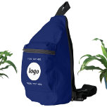 Sac À Bandoulière Logo Texte Entreprise Promotion Marque Marine Bleu<br><div class="desc">Ajoutez votre propre logo et du texte personnalisé à cette conception. Supprimez le texte supérieur ou inférieur si vous préférez. Ajoutez un nom, un slogan d'entreprise, un numéro de téléphone ou une adresse Web. Minimaliste et professionnel. Idéal pour un produit promotionnel pour vos employés, employés, clients et clients. Idéal pour...</div>