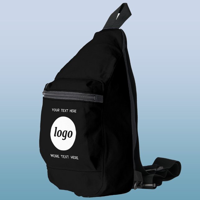 Sac À Bandoulière Logo Texte Entreprise Promotion Marque Noir (Logo with custom text business branding promotional cross body sling bag)
