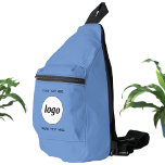 Sac À Bandoulière Logo Texte Professionnel Promotion Marque Bleue<br><div class="desc">Ajoutez votre propre logo et du texte personnalisé à cette conception. Supprimez le texte supérieur ou inférieur si vous préférez. Ajoutez un nom, un slogan d'entreprise, un numéro de téléphone ou une adresse Web. Minimaliste et professionnel. Idéal pour un produit promotionnel pour vos employés, employés, clients et clients. Idéal pour...</div>