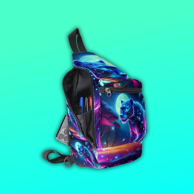 Sac À Bandoulière Lune et panthère Holographique néon coloré | (Créateur téléchargé)