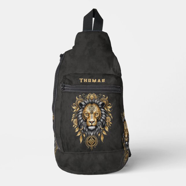 Sac À Bandoulière Majestic tête de lion doré avec crinière noire. (Recto)