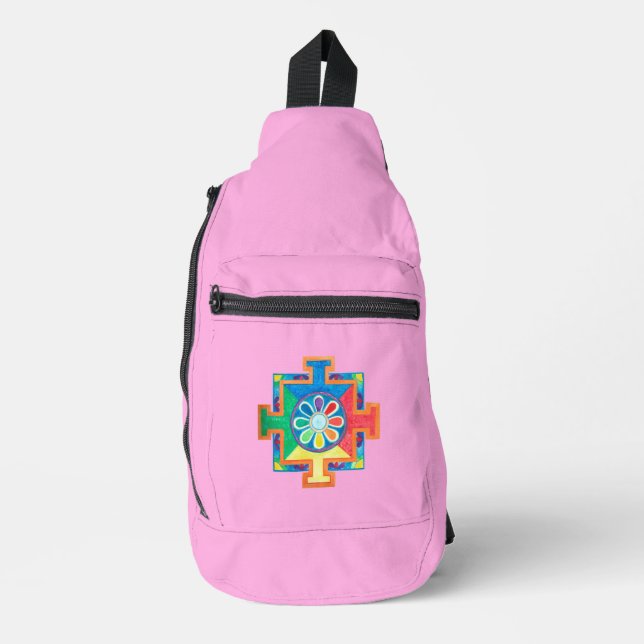 Sac À Bandoulière Mandala de Création Aquarelle rose (Recto)