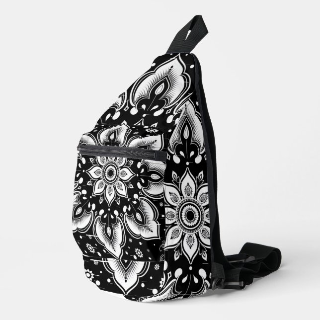 Sac à bandoulière mandala noir et blanc (Coin droit)