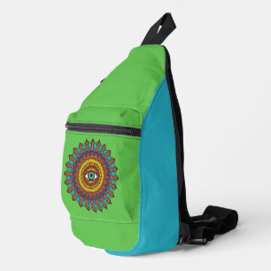 Sac À Bandoulière Mandala Third Eye Graphique Festival Vert Bleu 90s