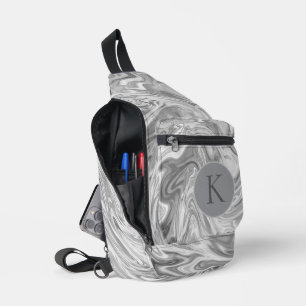 Sac À Bandoulière Marbre argenté Abstrait Monogramme Tourbillonnant