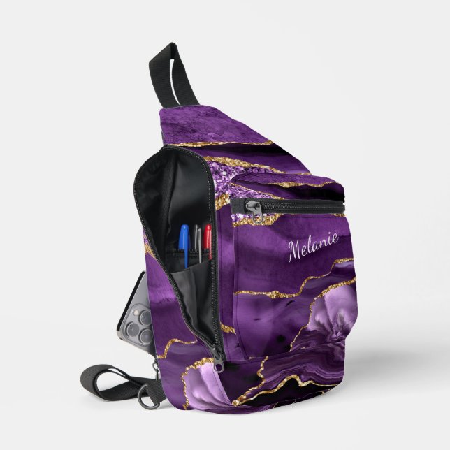 Sac À Bandoulière Marbre de Parties scintillant d'or violet personna (Ouvrir)