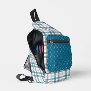 SAC À BANDOULIÈRE MARINE BLUE LIGHT & SARD GREY MOTIFS PLAID