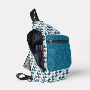 SAC À BANDOULIÈRE MARINE BLUE LIGHT & SARY GREY HERRINGBONE & WEAVE