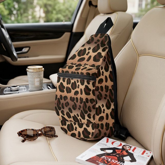 Sac à bandoulière marron à imprimé léopard (Brown Leopard Print Crossbody Sling Bag)