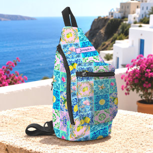 Sac À Bandoulière Méditerranéen Sicilien Turquoise Azulejo Citron