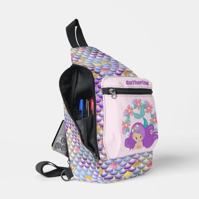 Sac À Bandoulière Mignonnes filles sirène imaginaire ajouter nom (Ouvrir)
