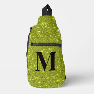 Sac À Bandoulière Moderne Pailleté Jaune Citron Initiales Brillantes
