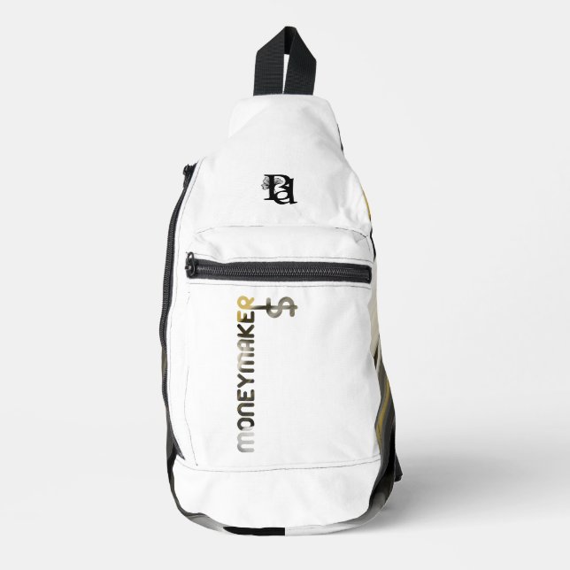 Sac À Bandoulière MONEYMAKER Blanc Sling Tendance Abstraite Noir (Recto)
