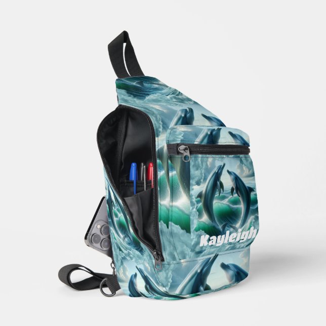 Sac À Bandoulière Monogramme Blue Dolphins Turquoises Océan | (Ouvrir)