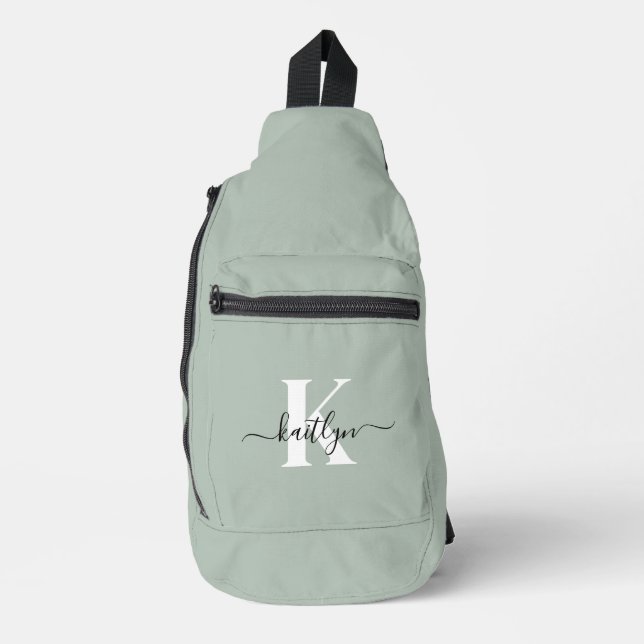 Sac À Bandoulière Monogramme de style moderne vert sauge (Recto)