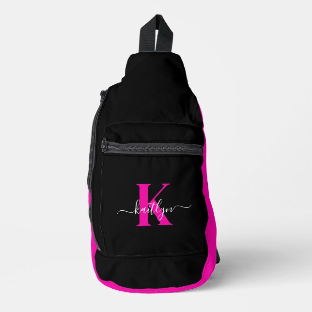 Sac À Bandoulière Monogramme élégant noir rose vif écriture (Recto)