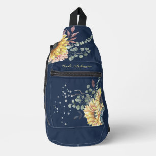 Sac À Bandoulière Monogramme Elégant tournesol rustique Enseignant e
