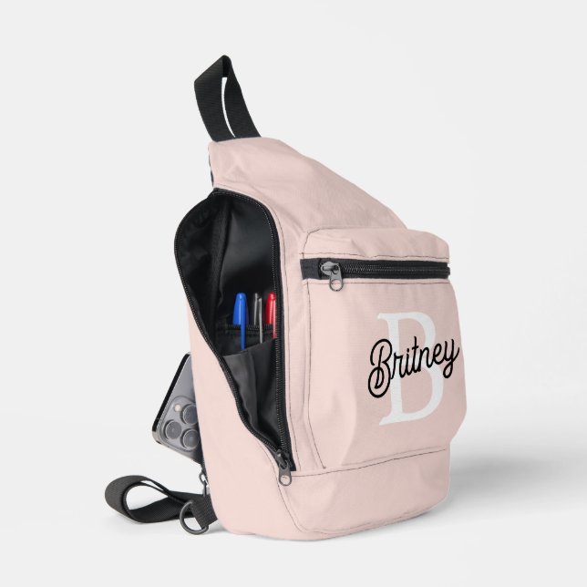 Sac À Bandoulière Monogramme et nom personnalisé moderne Pastel Pink (Ouvrir)