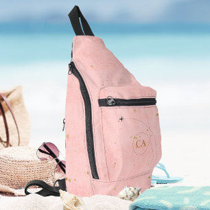 Sac À Bandoulière Monogramme moderne minimaliste avion rose or