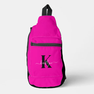 Sac À Bandoulière Monogramme moderne rose noir écriture script