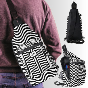 Sac À Bandoulière Monogramme Noir Blanc Wavy Stripes Psychedélique