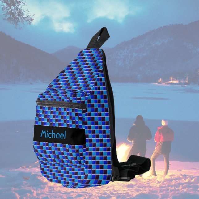 Sac À Bandoulière Mosaïque moderne en noir, bleu royal, coutume (Créateur téléchargé)