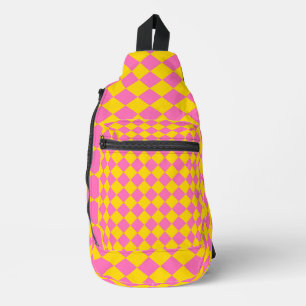 Sac À Bandoulière Motif à carreaux en diamant Harlequin rose jaune