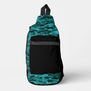 Sac À Bandoulière Motif Abstrait Sarcelle Noir