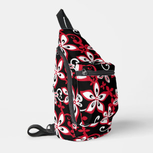 SAC À BANDOULIÈRE MOTIF ALOHA HAWAII EN NOIR/ROUGE
