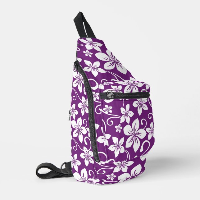 SAC À BANDOULIÈRE MOTIF BLUE HAWAII À PLUM (Coin gauche)