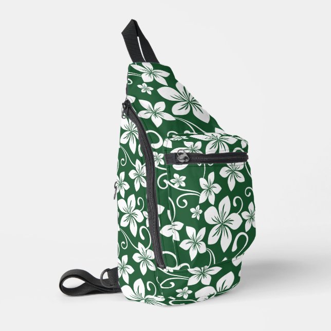 SAC À BANDOULIÈRE MOTIF BLUE HAWAII EN VERT FORESTIER (Coin gauche)