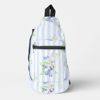 Sac À Bandoulière Motif de bandes botaniques de myrtille à l'aquarel