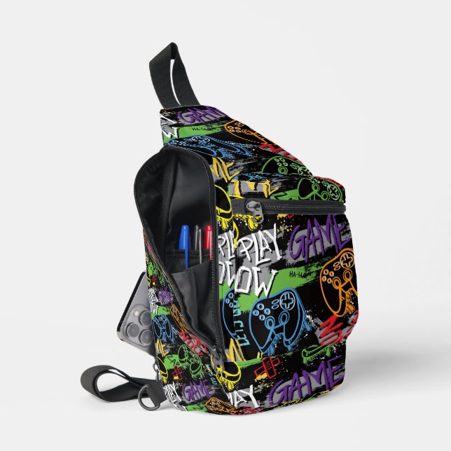 Sac À Bandoulière Motif de jeu néon graffiti (Ouvrir)