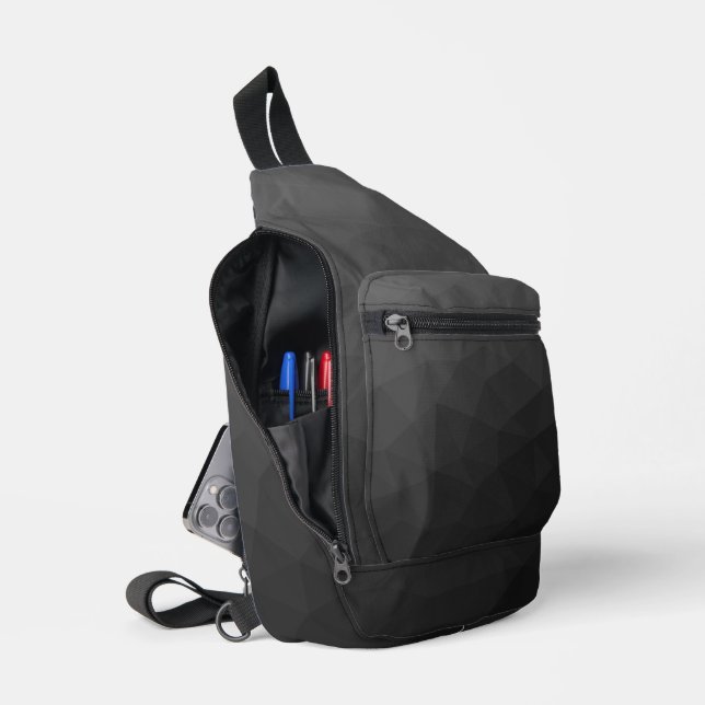 Sac À Bandoulière Motif de maillage géométrique gris foncé (Ouvrir)