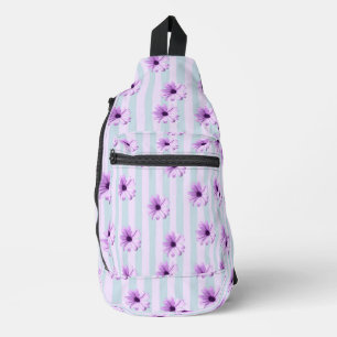 Sac À Bandoulière motif de marguerite rayée de bleu et de violet