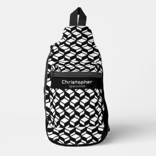 Sac À Bandoulière Motif de répétition moderne noir blanc