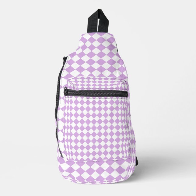Sac À Bandoulière Motif de vérification violet et blanc (Recto)