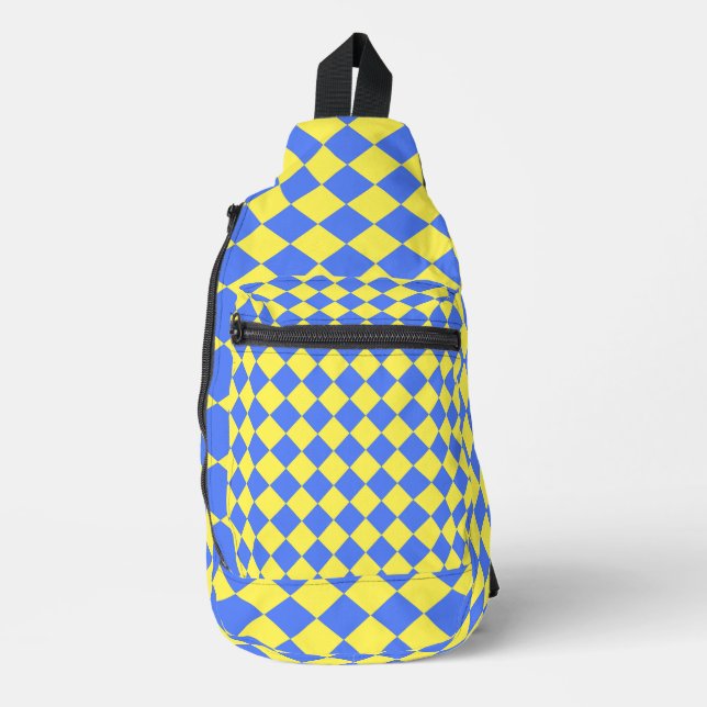 Sac À Bandoulière Motif diamant à carreaux bleu jaune (Recto)