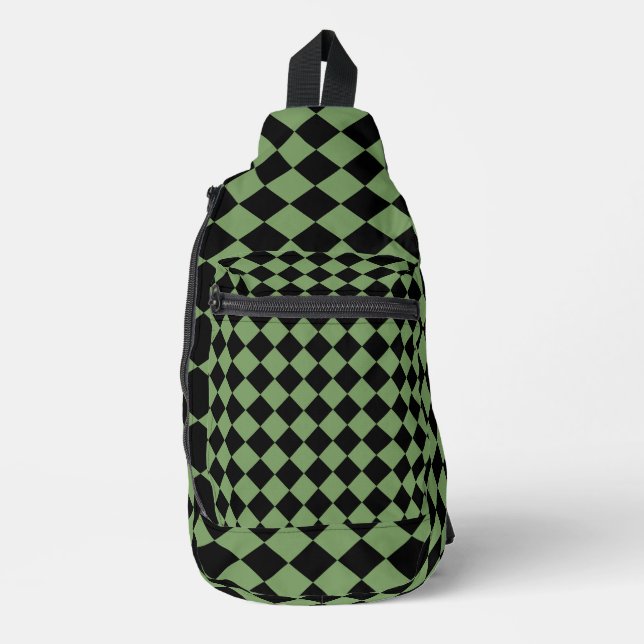 Sac À Bandoulière Motif diamant à carreaux vert noir (Recto)