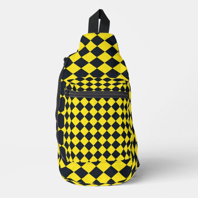 Sac À Bandoulière Motif diamant jaune de damier noir (Recto)