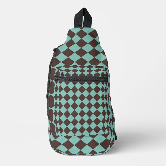 Sac À Bandoulière Motif diamant turquoise Brown Checker  (Recto)