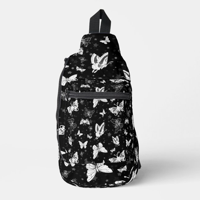 Sac À Bandoulière Motif d'illustration noir blanc papillon (Recto)