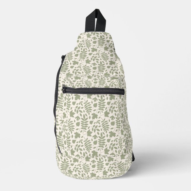 Sac À Bandoulière Motif Feuille déchiré vert sur crème (Recto)