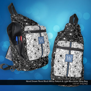 Sac À Bandoulière Motif floral noir blanc avec initiale