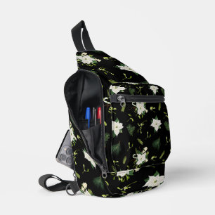 Sac À Bandoulière Motif floral vert blanc accrocheur sur fond noir