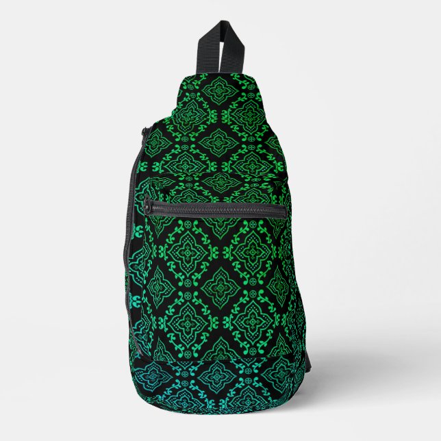 Sac À Bandoulière Motif géométrique vert / Impression indienne (Recto)